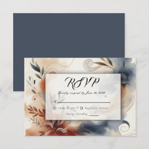 Terracotta Twilight and Navy Blooms Wedding RSVP Card