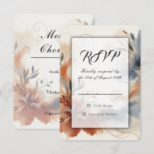 Terracotta Twilight and Navy Blooms Wedding RSVP Card