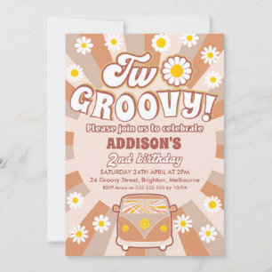 Terracotta Two Groovy Retro 2nd Birthday Invitation