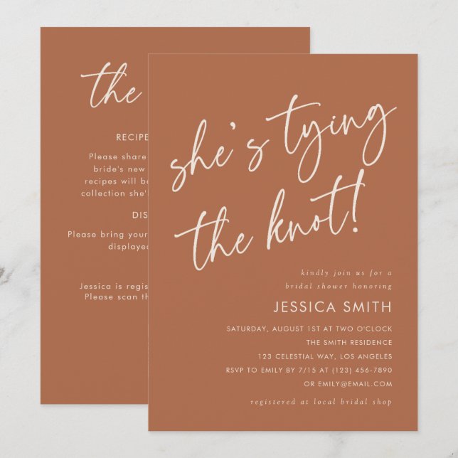 Terracotta Tying the Knot QR Code Bridal Shower Invitation (Front/Back)