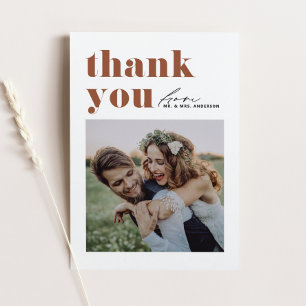 Terracotta Typography Photo Wedding Thank You Postcard
