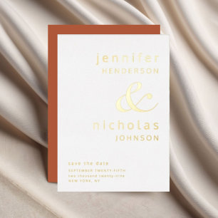 Terracotta Typography Wedding Save The Date Gold