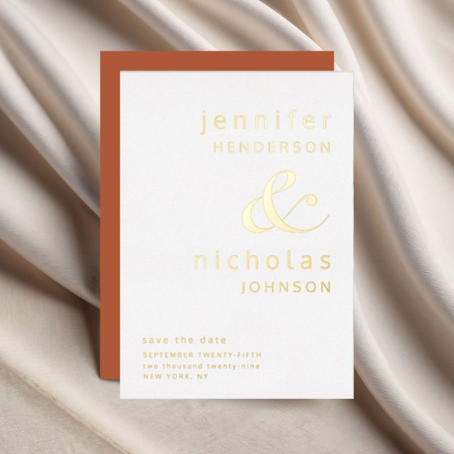 Terracotta Typography Wedding Save The Date Gold (Terracotta Typography Wedding Save The Date Gold Foil Invitation)