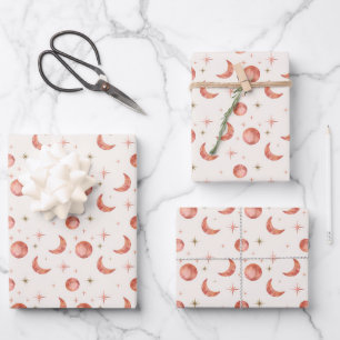 Terracotta Under The Moon and Stars Wrapping Paper Sheet