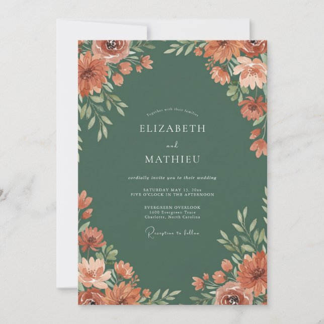 Terracotta Verdant Floral Wedding Invitation (Front)
