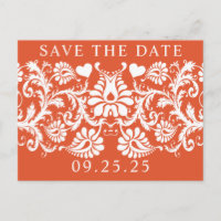 Terracotta Victorian Floral Damask Save the Date