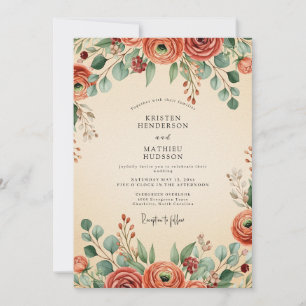 Terracotta Vintage Eucalyptus Wedding Invitation