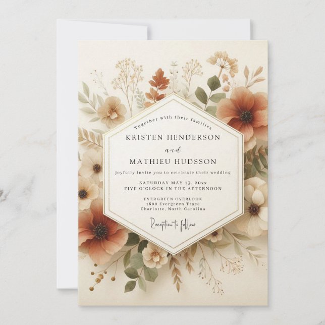 Terracotta Vintage Meadow Wedding Invitation (Front)