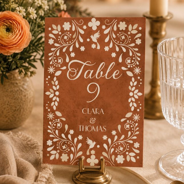 Terracotta Vintage Mexican Wedding Table Number (Creator Uploaded)
