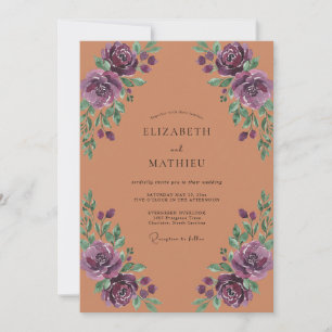 Terracotta Violet Antique Rose Wedding Invitation