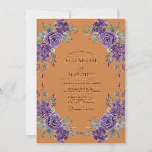 Terracotta Violet Painted Wedding Invitation