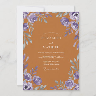 Terracotta Violet Rose Wedding Invitation