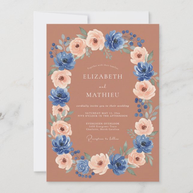 Terracotta Vivid Blue Autumnal Wedding Invitation (Front)