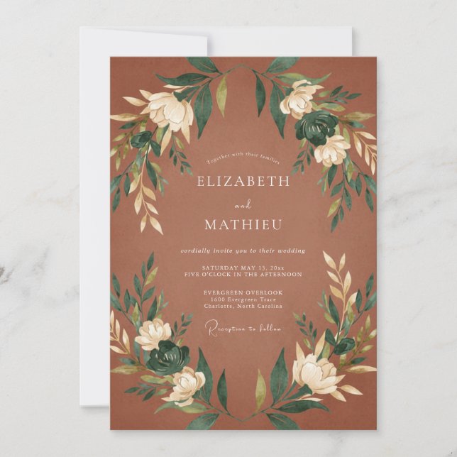 Terracotta Warm Cream Leafy Wedding Invitation (Front)