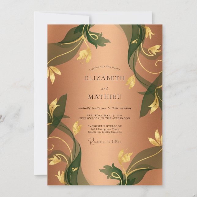 Terracotta Warm Gold Vine Wedding Invitation (Front)