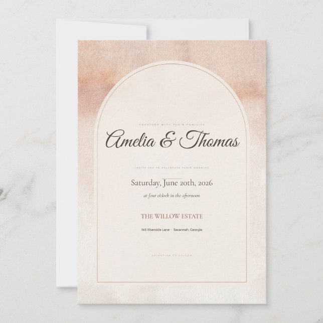 Terracotta Watercolor Arch Wedding Invitation (Front)