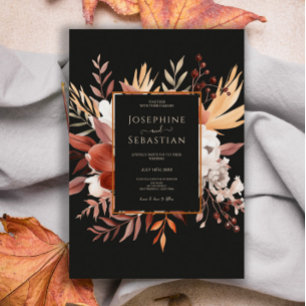 Terracotta Watercolor Black Fall Floral Wedding  Invitation