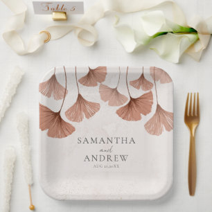 Terracotta Watercolor Botancial Ginkgo Wedding Paper Plate