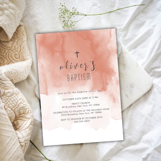 Terracotta Watercolor Desert Cross Boy Baptism Invitation (Terracotta Watercolor Desert Cross Boy Baptism Invitation)