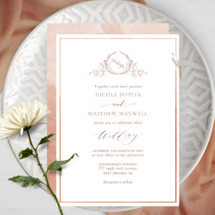 Terracotta Watercolor Elegant Monogram Wedding Invitation