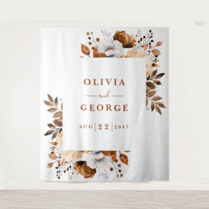 Terracotta Watercolor Floral Photo Booth Backdrop Tapestry