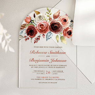 Terracotta Watercolor Floral Wedding Acrylic Invitations