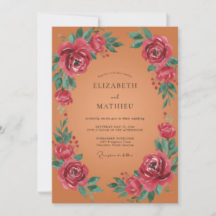 Terracotta Watercolor Floral Wedding Invitation