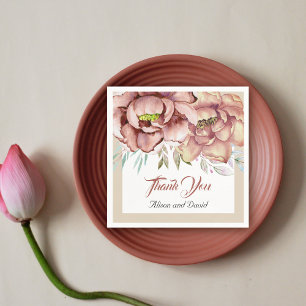 Terracotta watercolor flowers floral beige wedding napkin