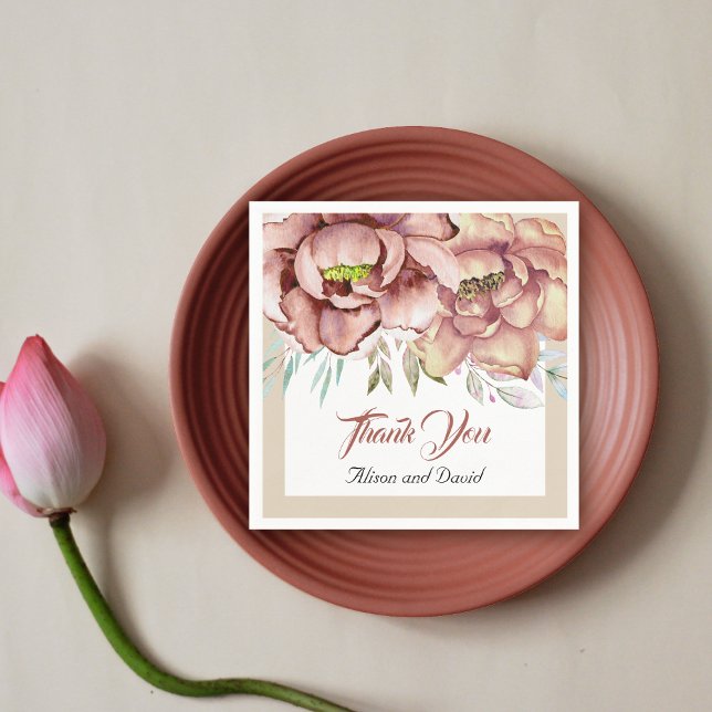 Terracotta watercolor flowers floral beige wedding napkin (Creator Uploaded)
