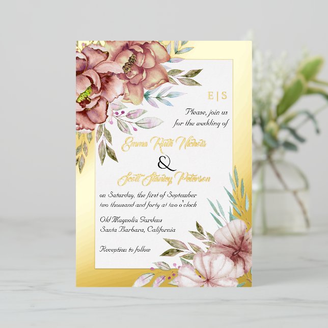 Terracotta watercolor flowers floral wedding gold  (Standing Front)