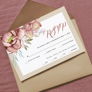 Terracotta watercolor flowers floral wedding  RSVP card