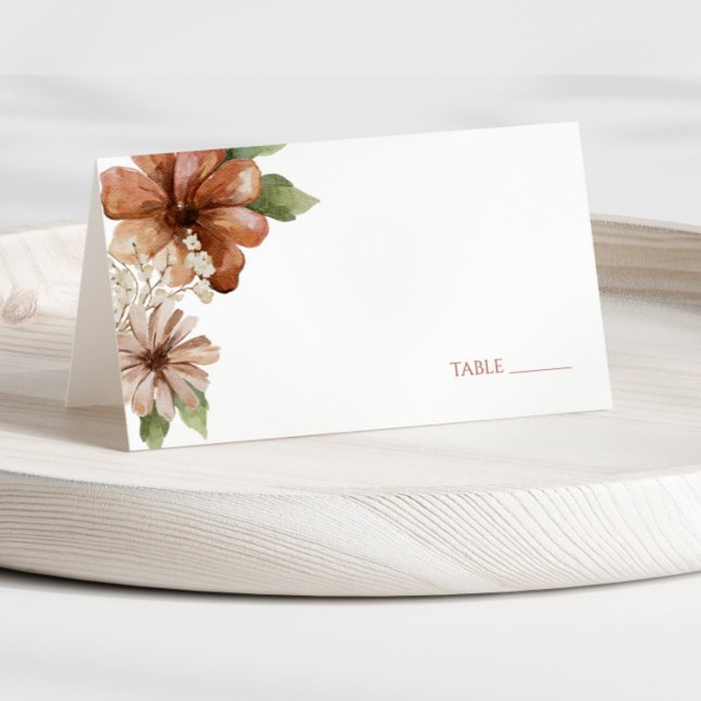 Terracotta Watercolor Flowers Wedding  Place Card (Creator Uploaded)