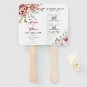 Terracotta watercolor flowers wedding program hand fan