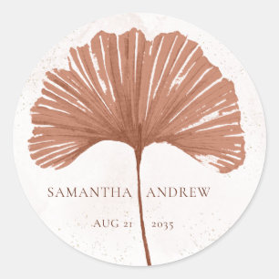 Terracotta Watercolor Ginkgo Leaf Wedding Classic Round Sticker