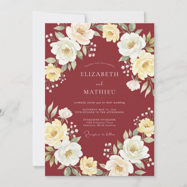 Terracotta Watercolor Leafy Wedding Invitation (Front)