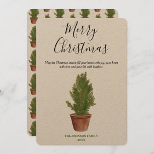 Terracotta Watercolor Merry Christmas Tree Holiday