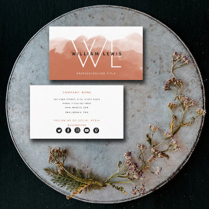 Terracotta Watercolor Modern Social Media Icons Business Card