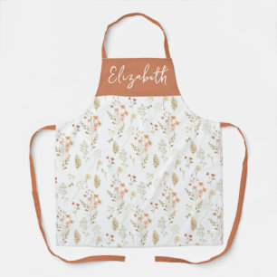 Terracotta Watercolor Wildflower Custom Name Apron