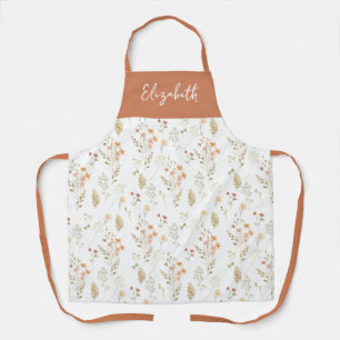 Terracotta Watercolor Wildflower Custom Name Apron