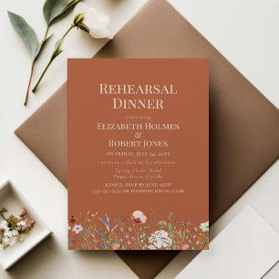 Terracotta Watercolor Wildflower Rehearsal Dinner Invitation