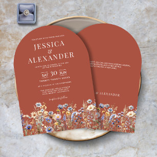 Terracotta Watercolor Wildflowers Arch Wedding Invitation