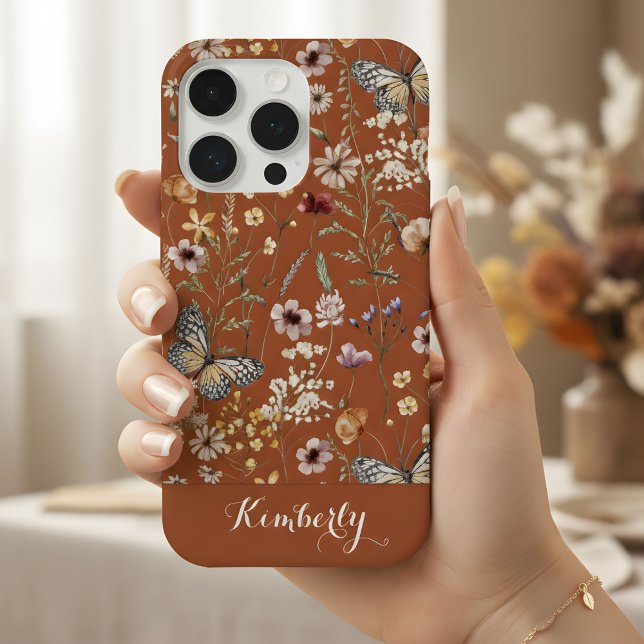 Terracotta Watercolor Wildflowers Pattern Name  iPhone Case (Creator Uploaded)