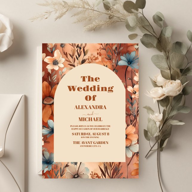 Terracotta Watercolor Wildflowers Wedding Invitation (Creator Uploaded)