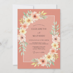 Terracotta Watercolor Wreath Wedding Invitation