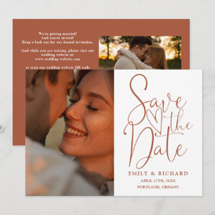 Terracotta Wedding 2 Photo QR Code Elegant Script Save The Date