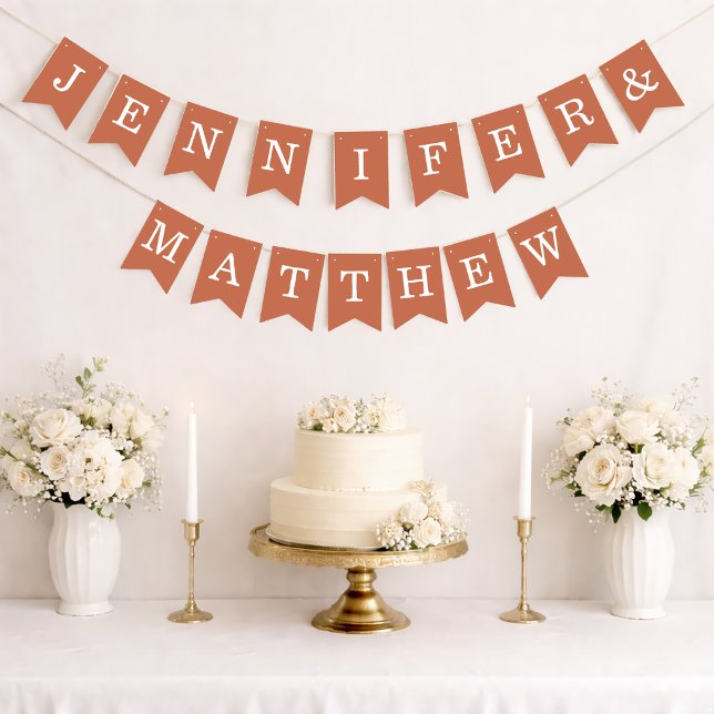 Terracotta Wedding Bride Groom Names Simple Brown Bunting (Creator Uploaded)