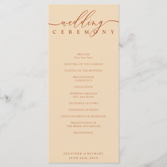 Terracotta Wedding Ceremony Plan Programme (Front)