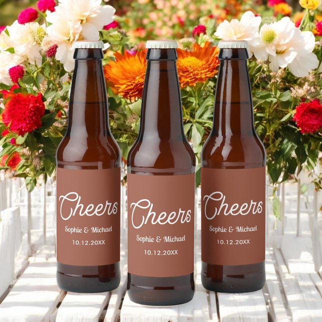 Terracotta Wedding Cheers Brown White Beer Bottle Label (Creator Uploaded)