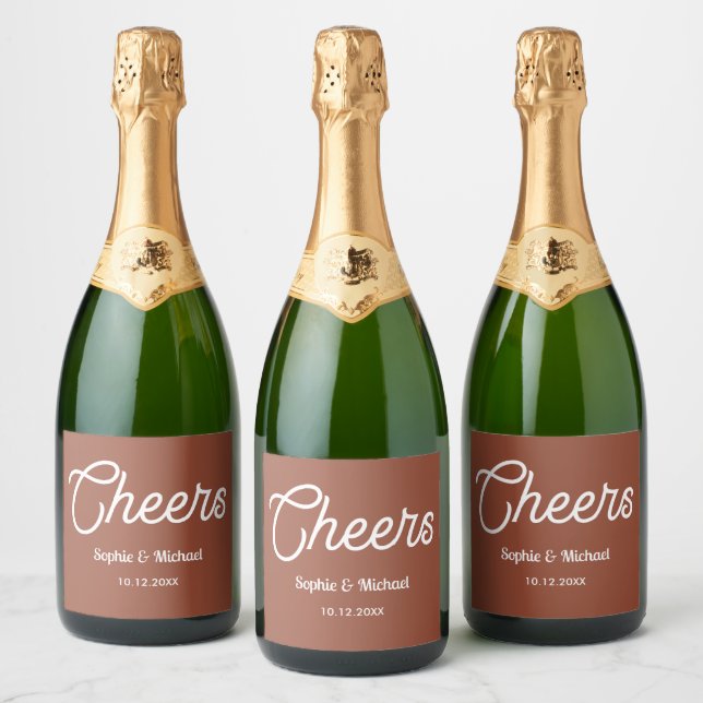 Terracotta Wedding Cheers Brown White Sparkling Wine Label (Bottles)