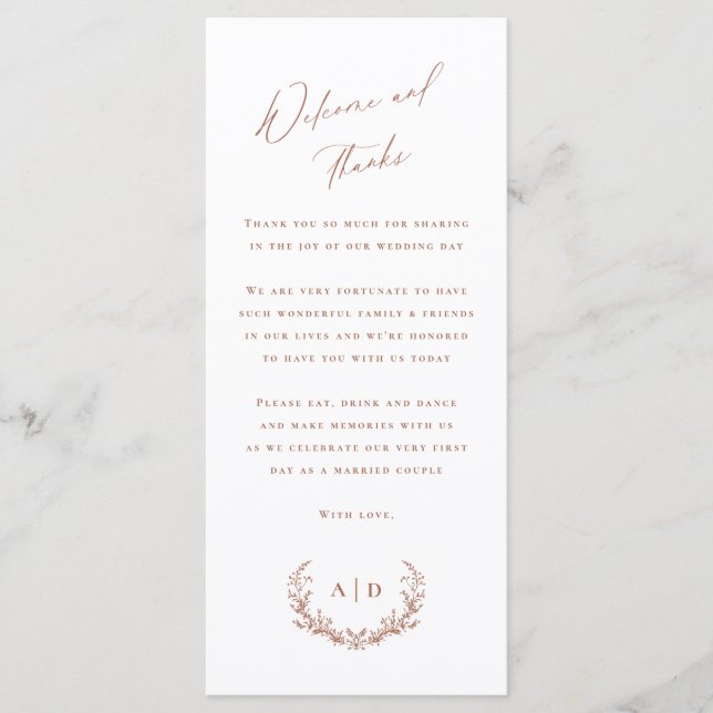 Terracotta Wedding Day Welcome and Thank you Card (Front)